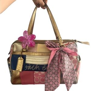 SOLD Coach Signature Logo Patchwork Satchel Leather Shoulder Bag Vintage Y2K